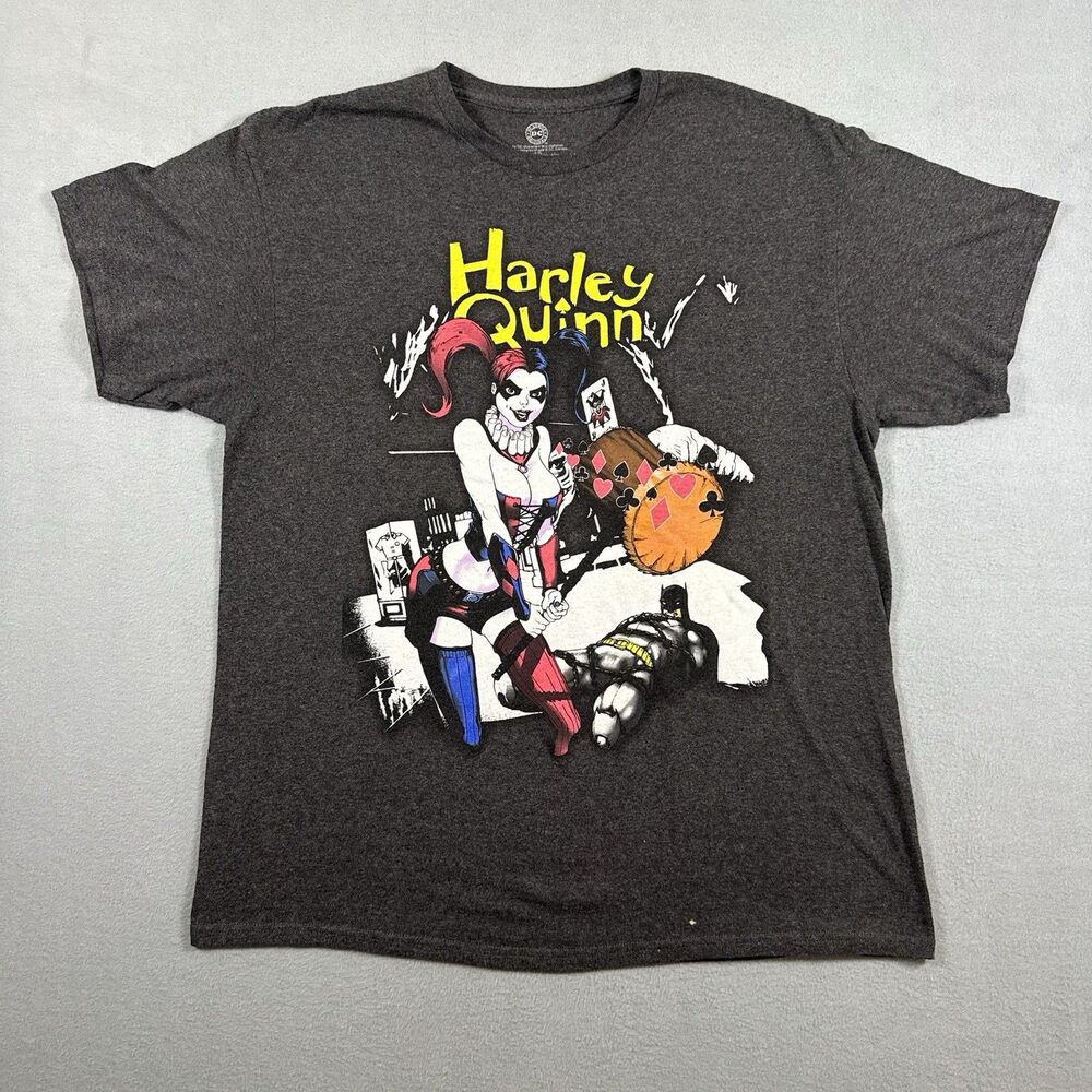 DC Comics Originals Harley Quinn T-Shirt Men’s Large Gray Batman Graphic Tee